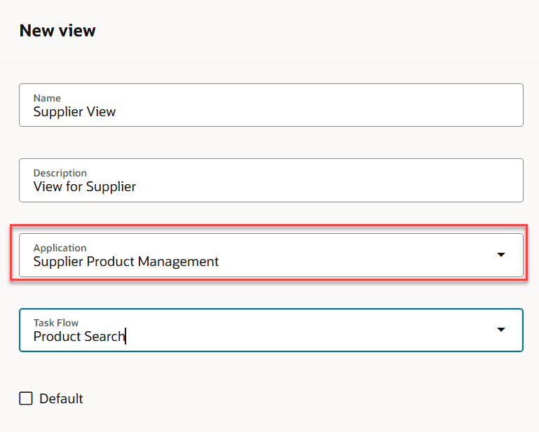 Create View With Application Set to Supplier Product Management for Supplier Portal Users