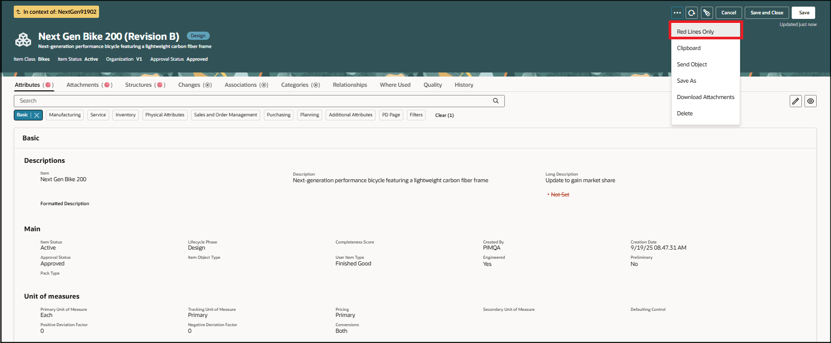 Redlines Only Action on the item