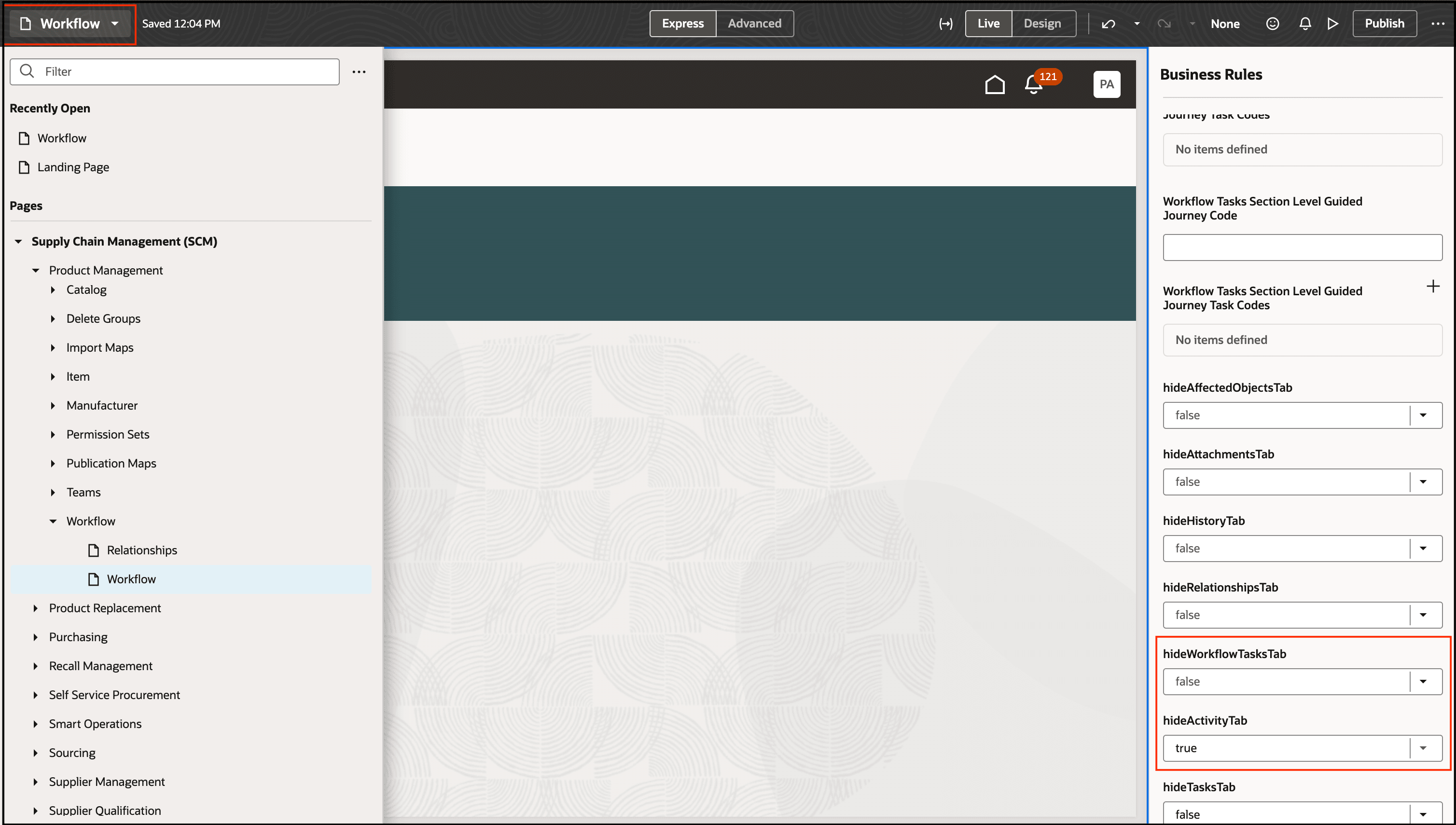 Configure Rules to Show or Hide the Activity and Task Subtabs
