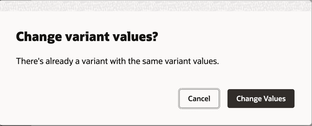 Change Variant Values Message