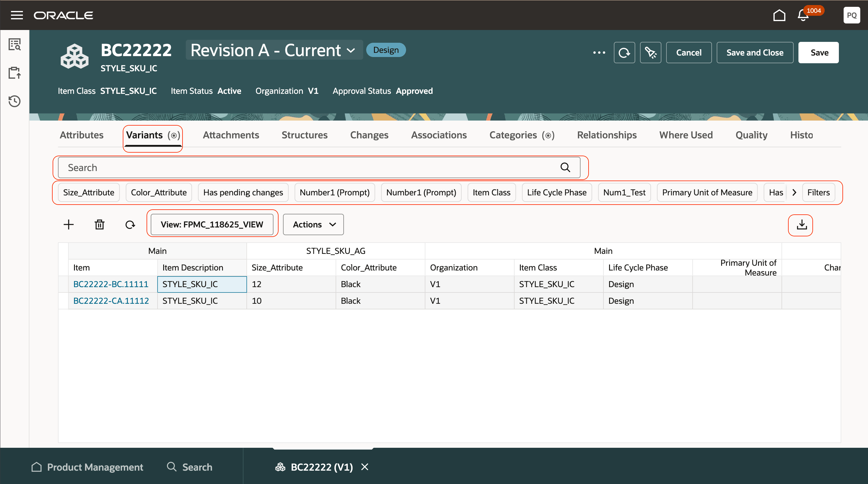Variants Tab and Features