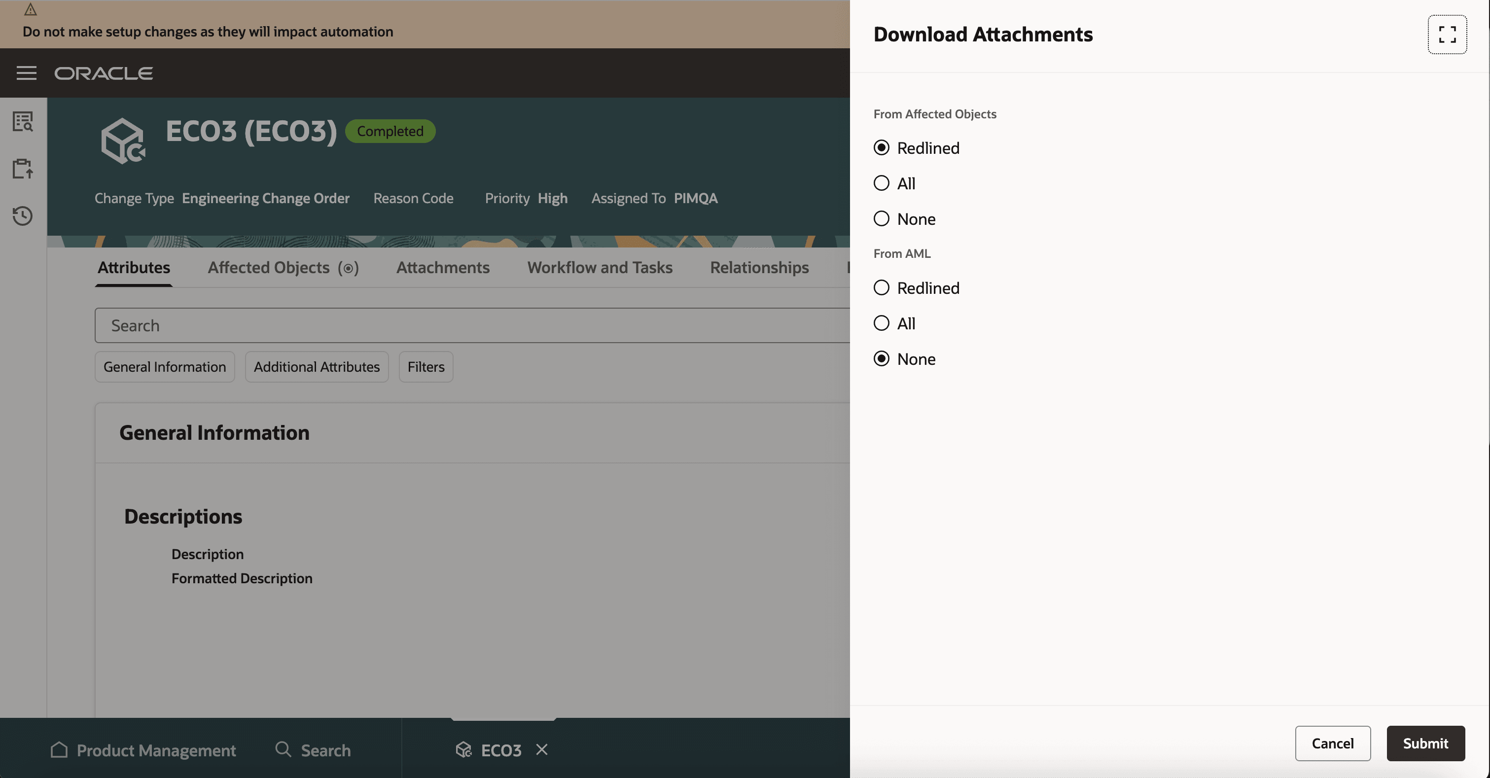 Download Attachments from an Engineering Change Order