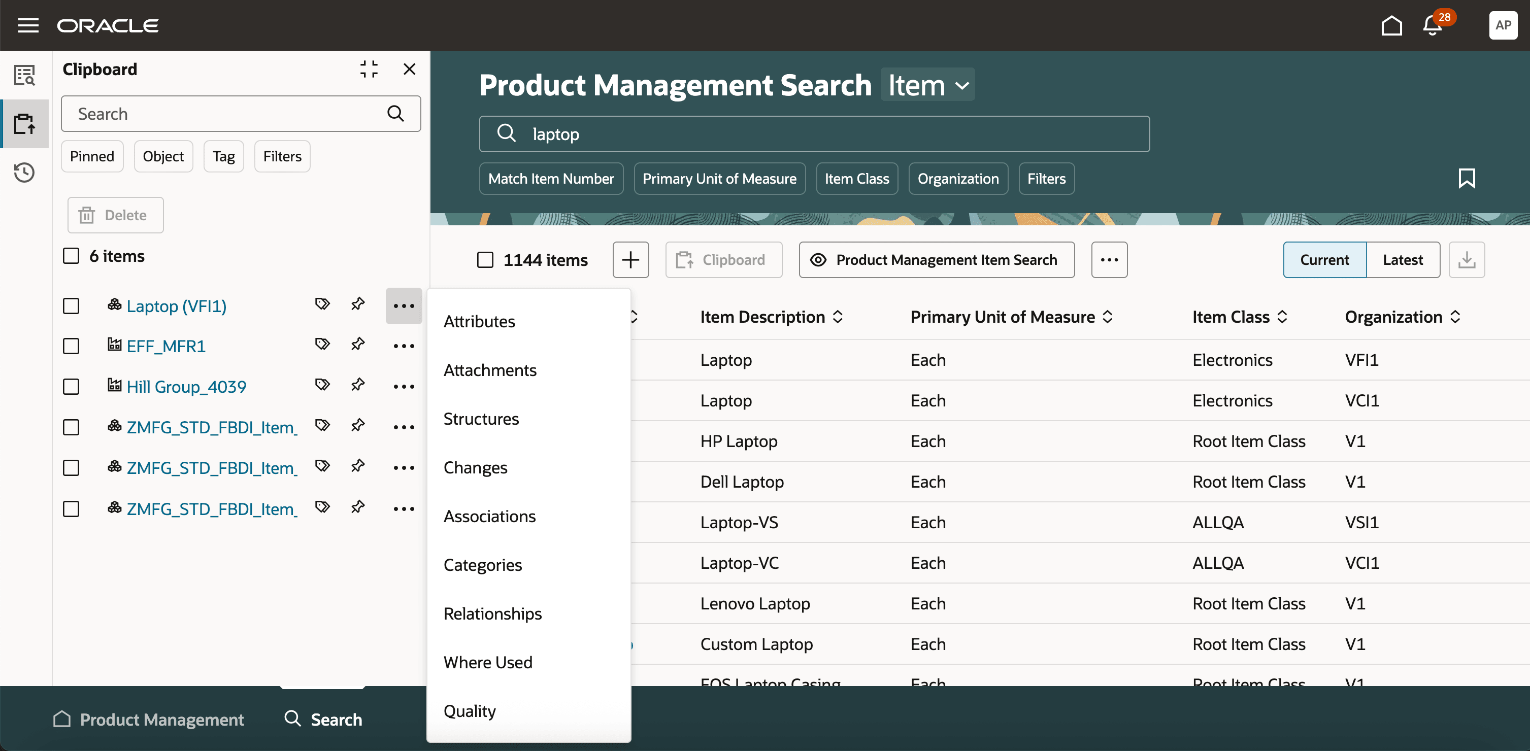 View of Item Added to Clipboard with User Access to All Tabs