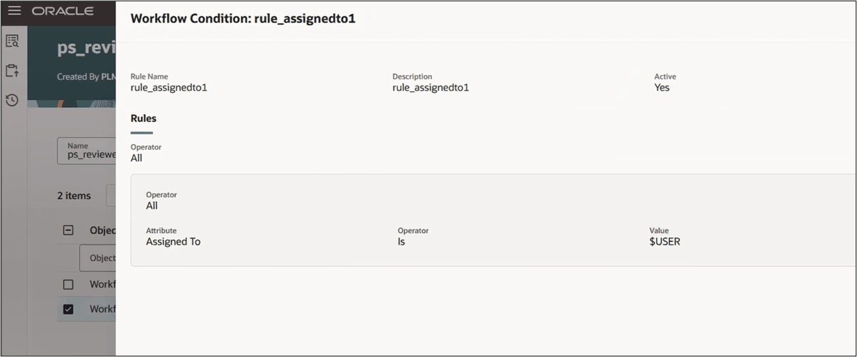 Workflow condition rule assigned to user
