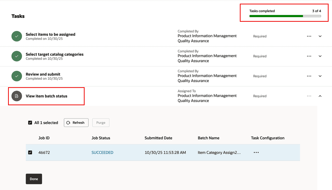 Task: View Item Batch Status