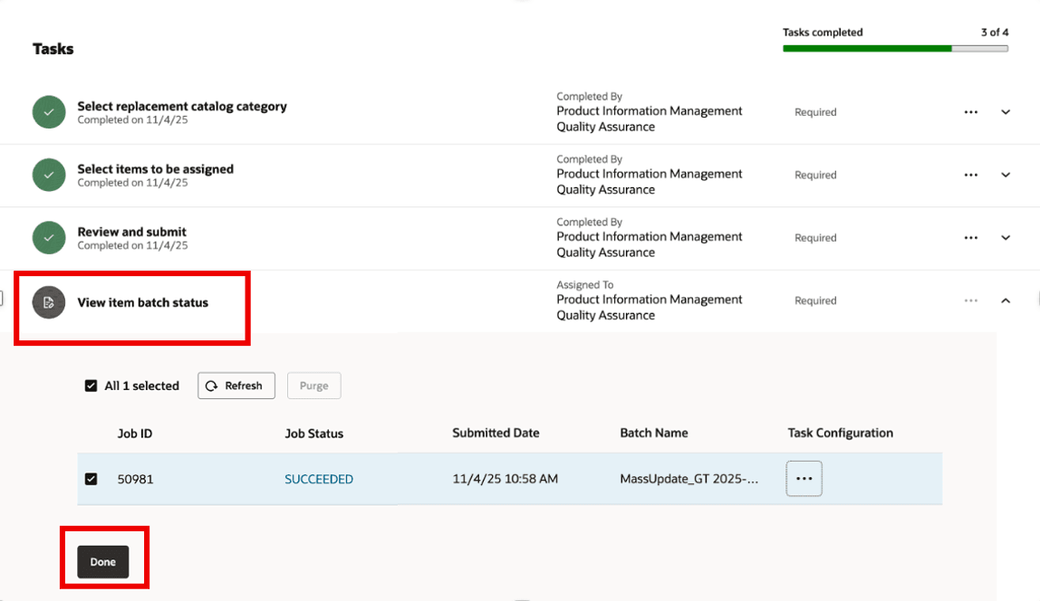 Task: View Item Batch Status