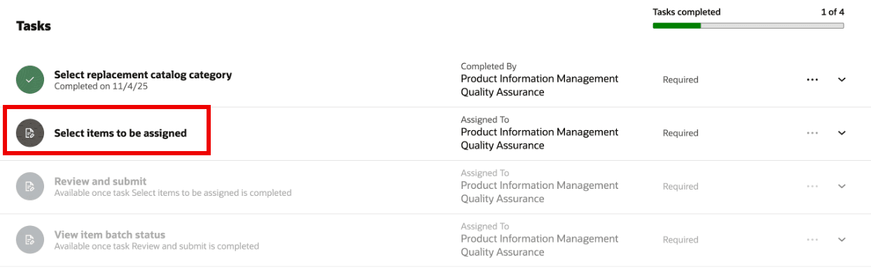 Task: Select Items to be Assigned