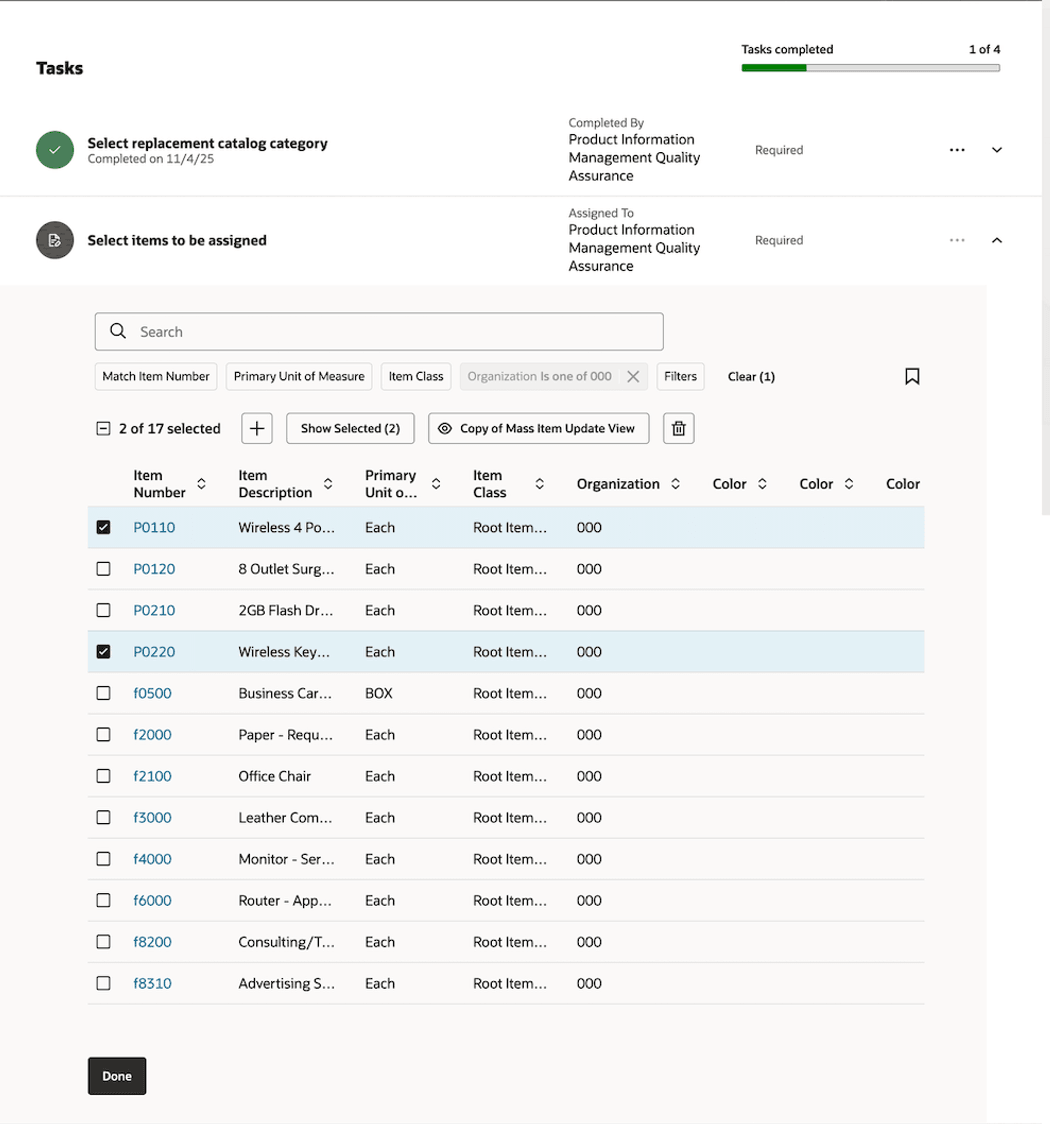 Selected Items to be Assigned