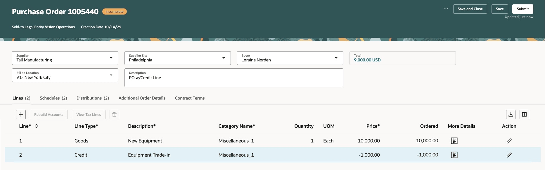 Buyer Enters Credit Line on PO