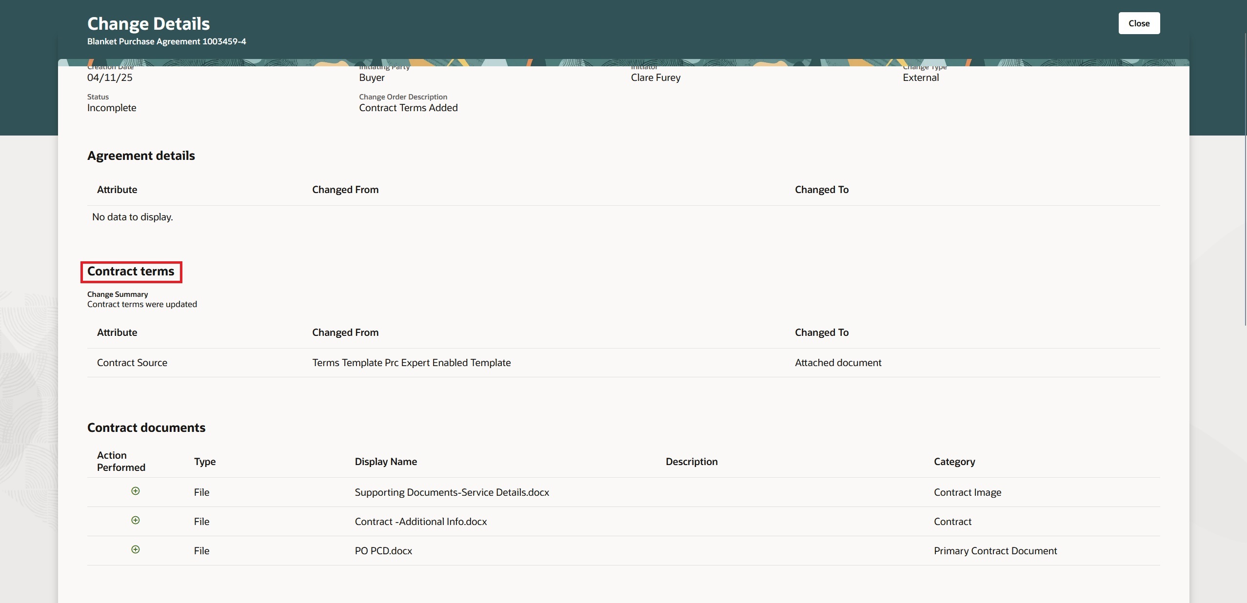Use View Change Details to Preview the Changes in Contract Terms