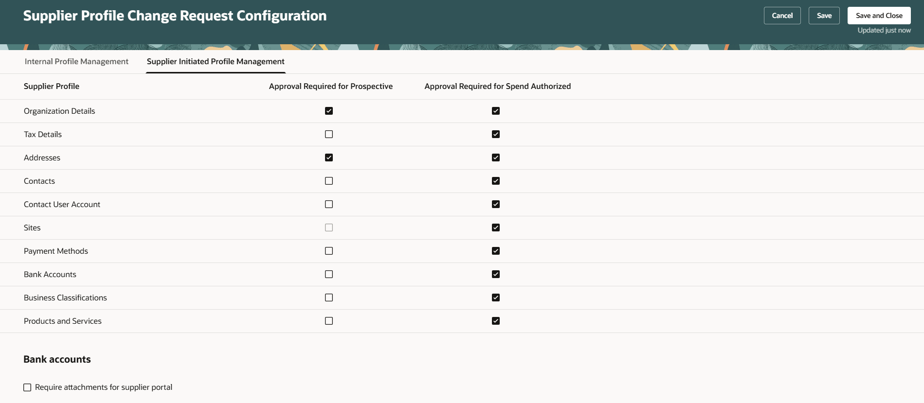 Supplier Profile Change Request Configuration - Supplier Initiated Profile Management