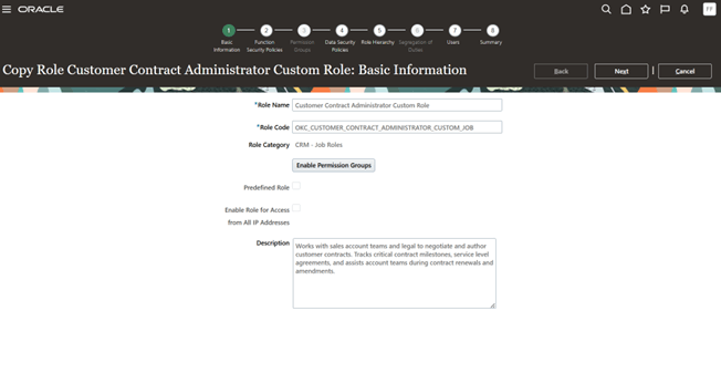 Provide Role Name and Role Code for the Newly created Deep Copied Custom Role