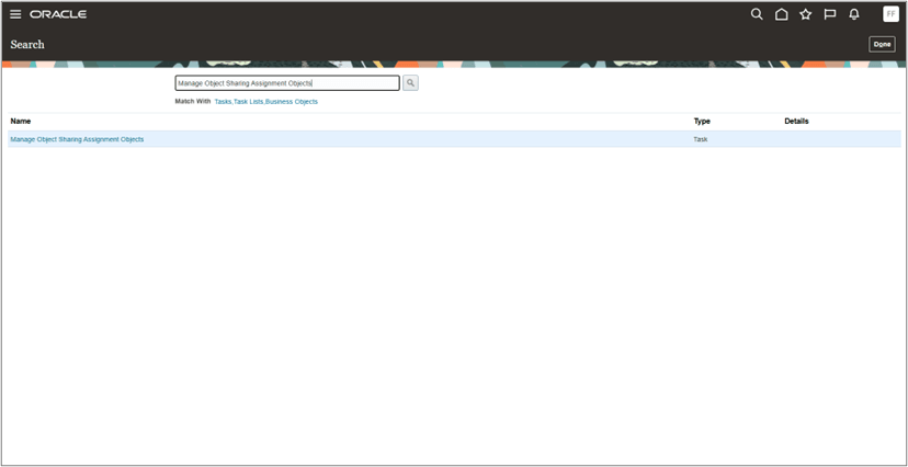 Manage Object Sharing Assignment Objects task