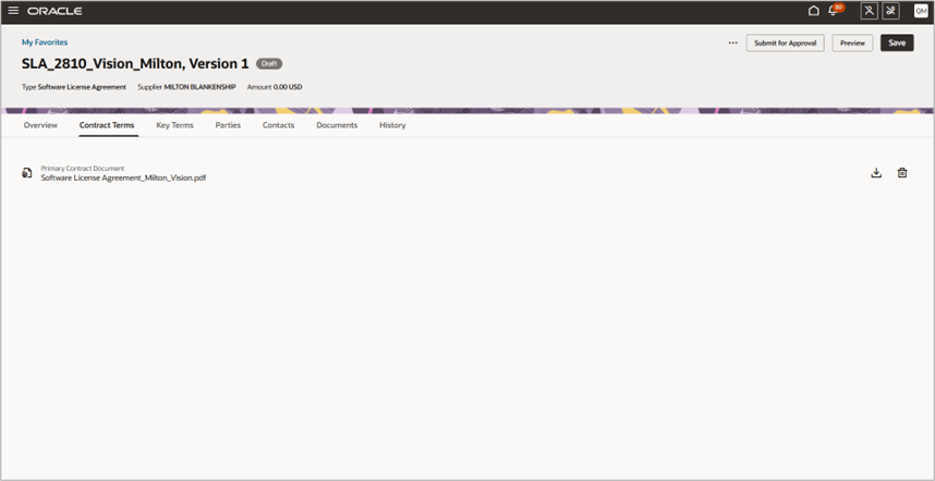 Uploading Searchable Terms PDF in Contract Terms Tab