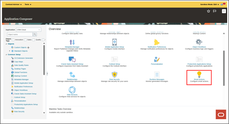 Smart Actions from Application Composer
