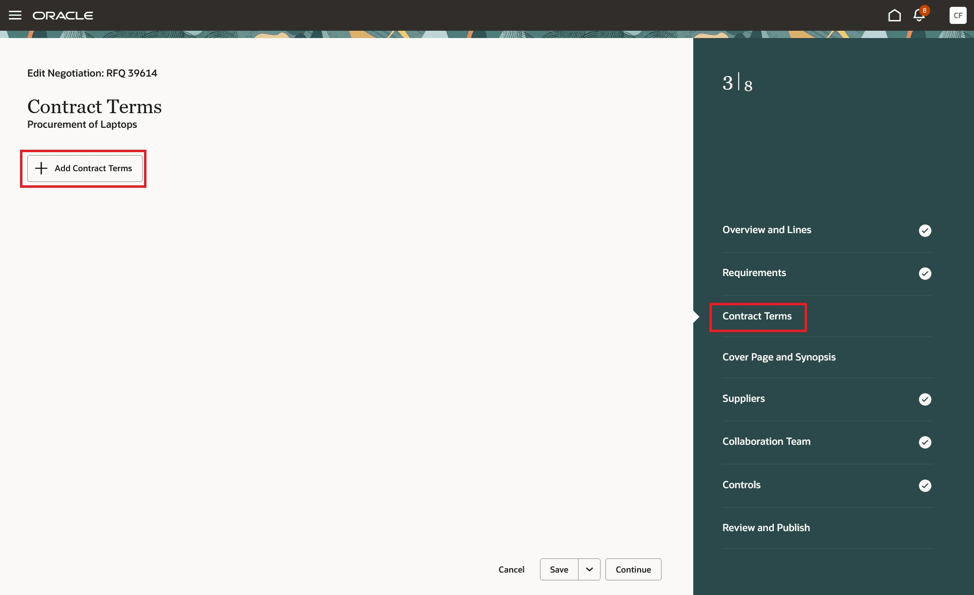 Fig: Add Contract Terms on a Negotiation Document