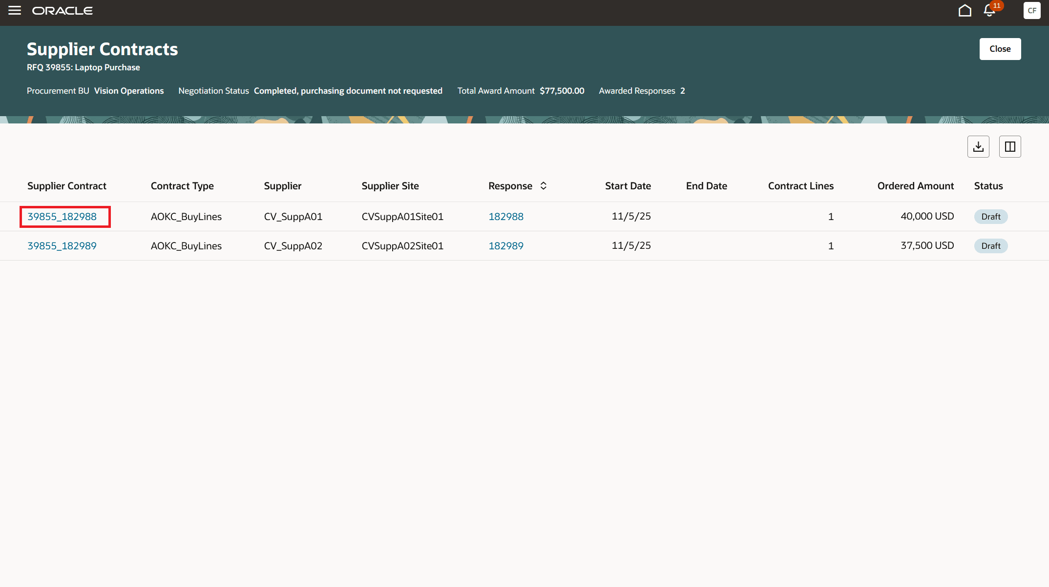 Supplier Contracts Page