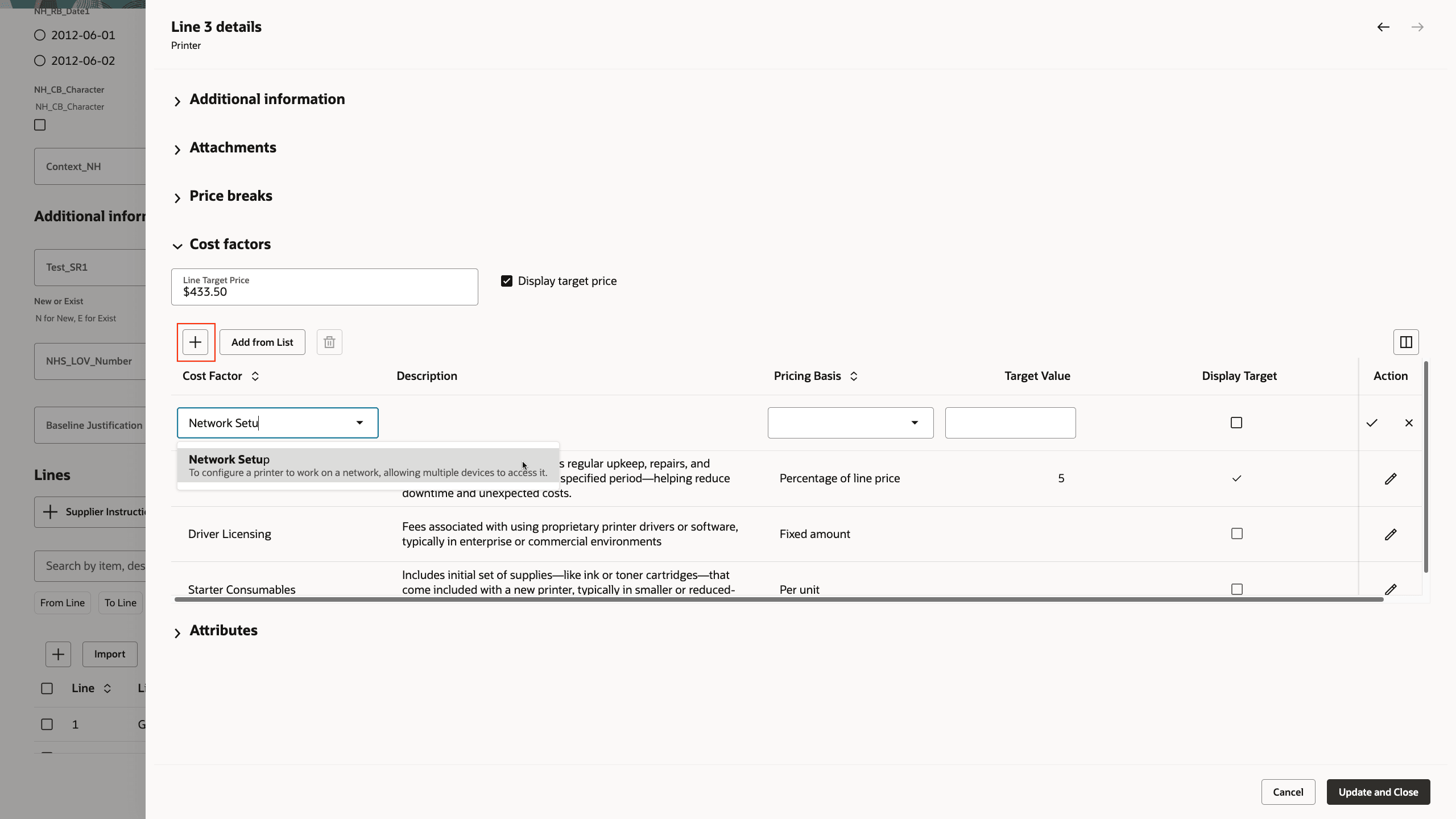 Adding an External Cost Factor