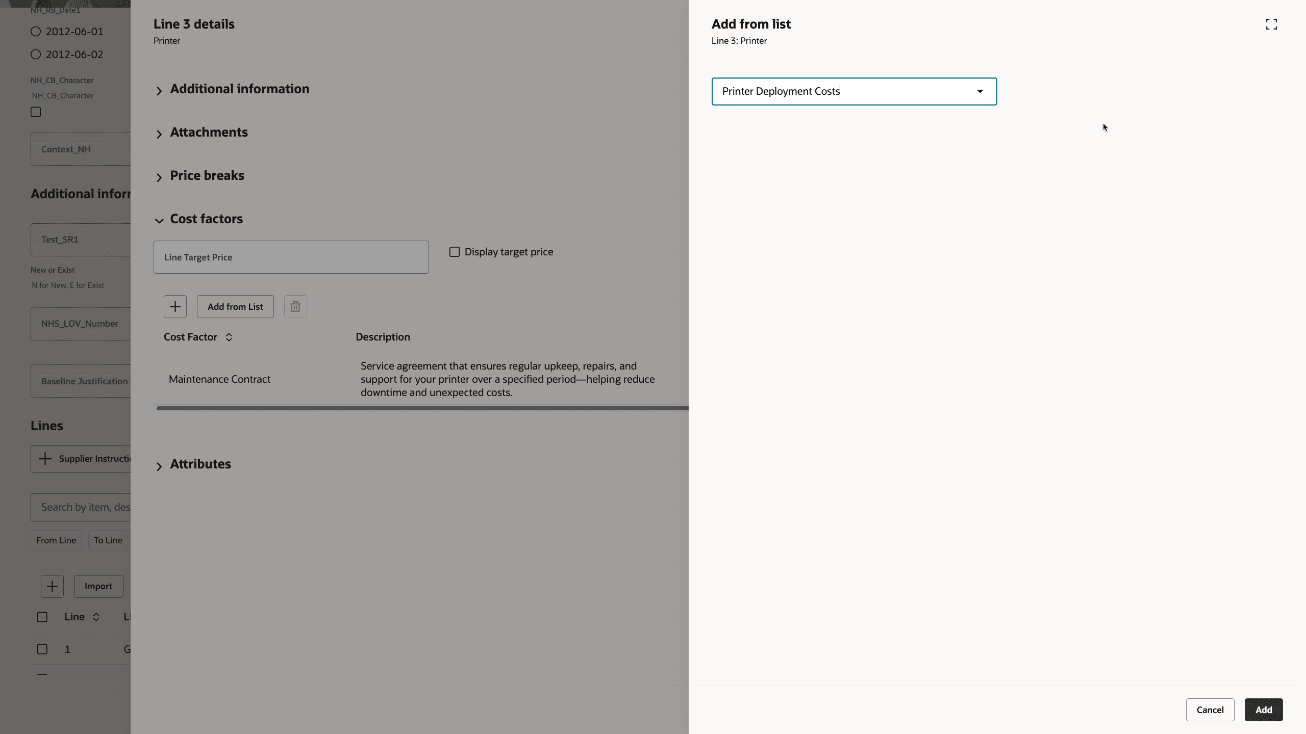 Search for Cost Factor Lists to Add a Set of Cost Factors