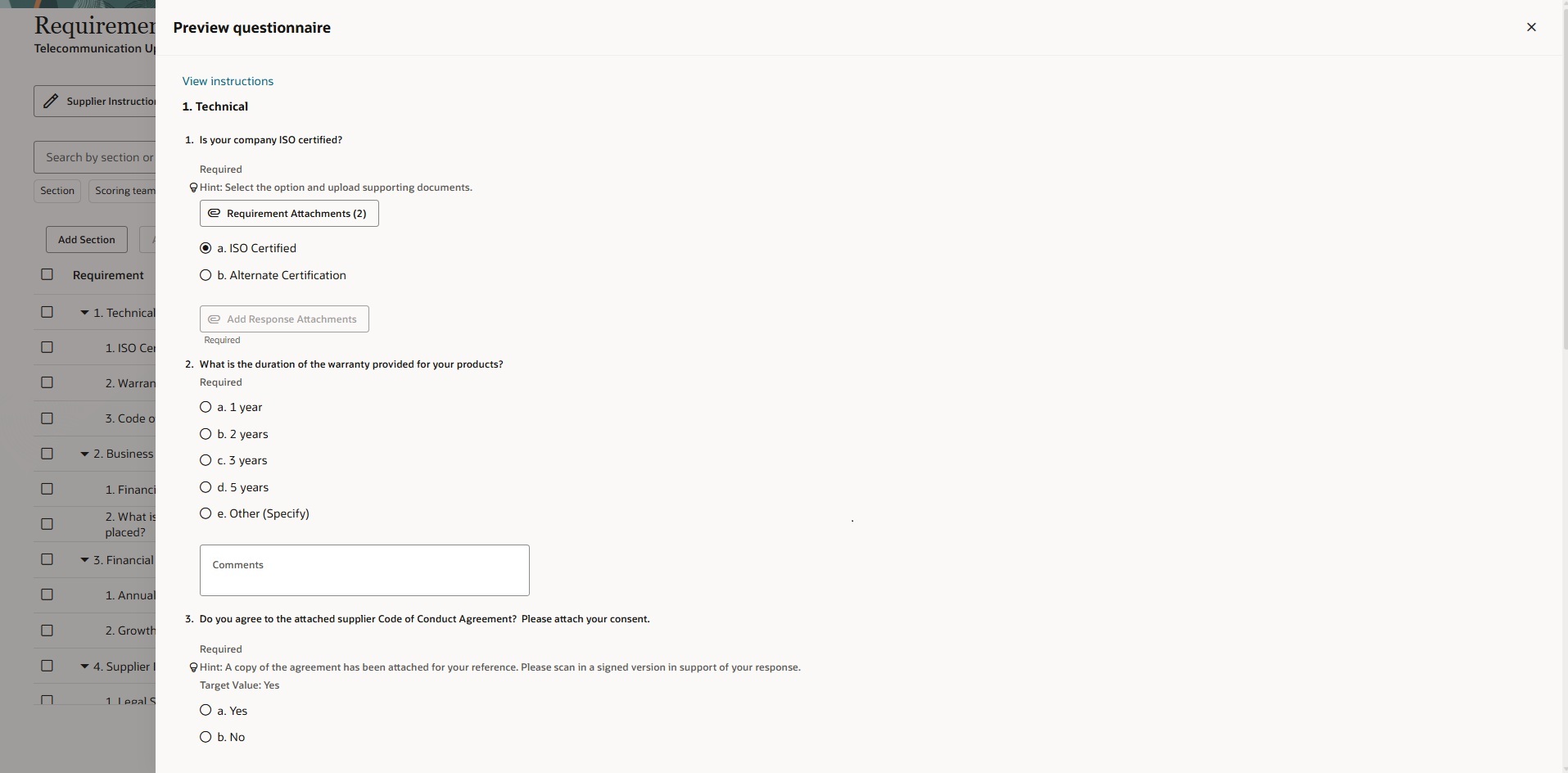 Preview questionnaire panel drawer - Simple Negotiation
