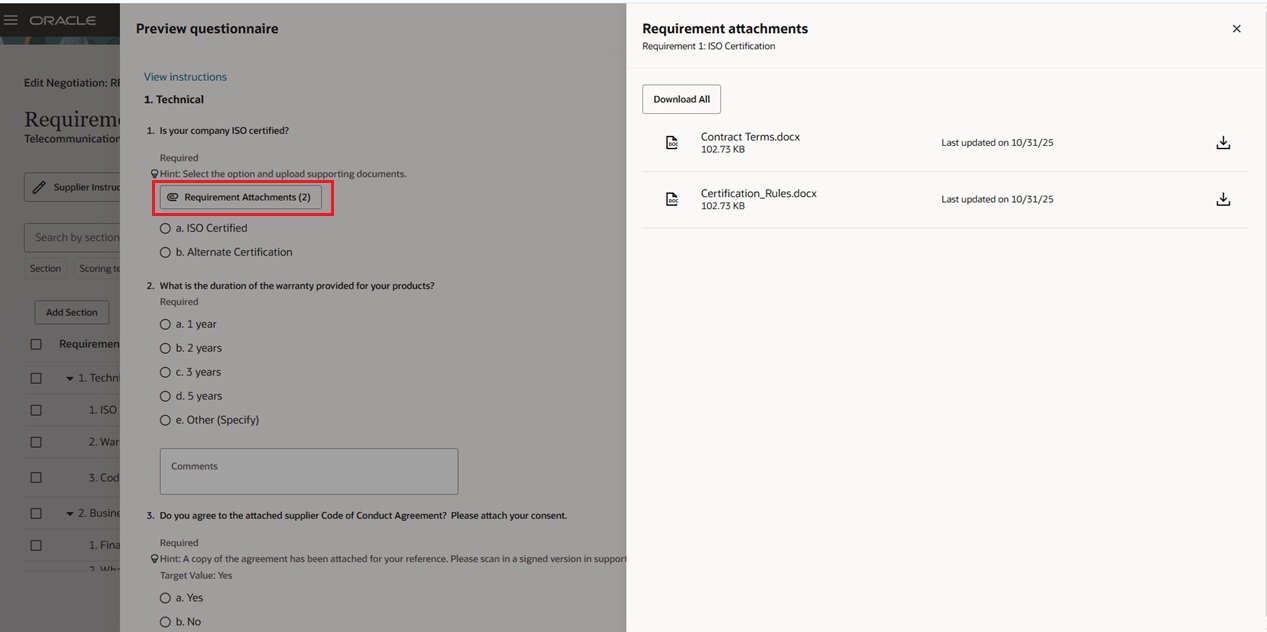 Requirement attachments – Simple Negotiation