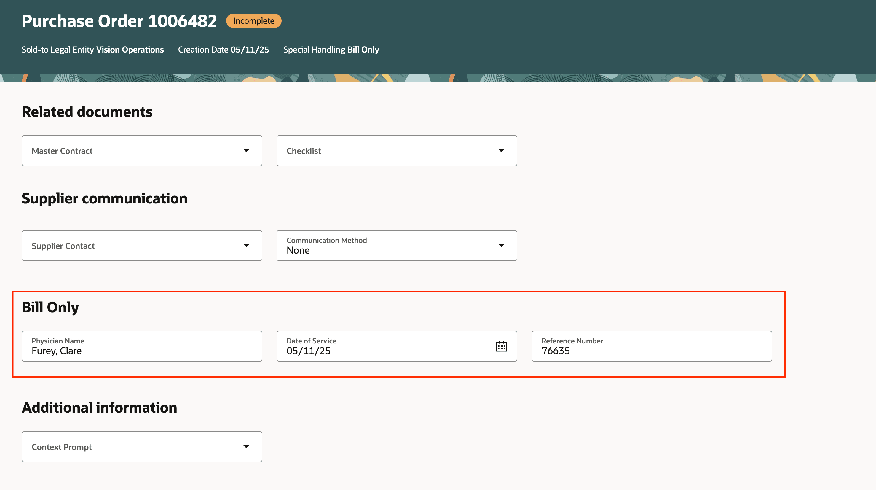 Special Handling Details on the Purchase Order