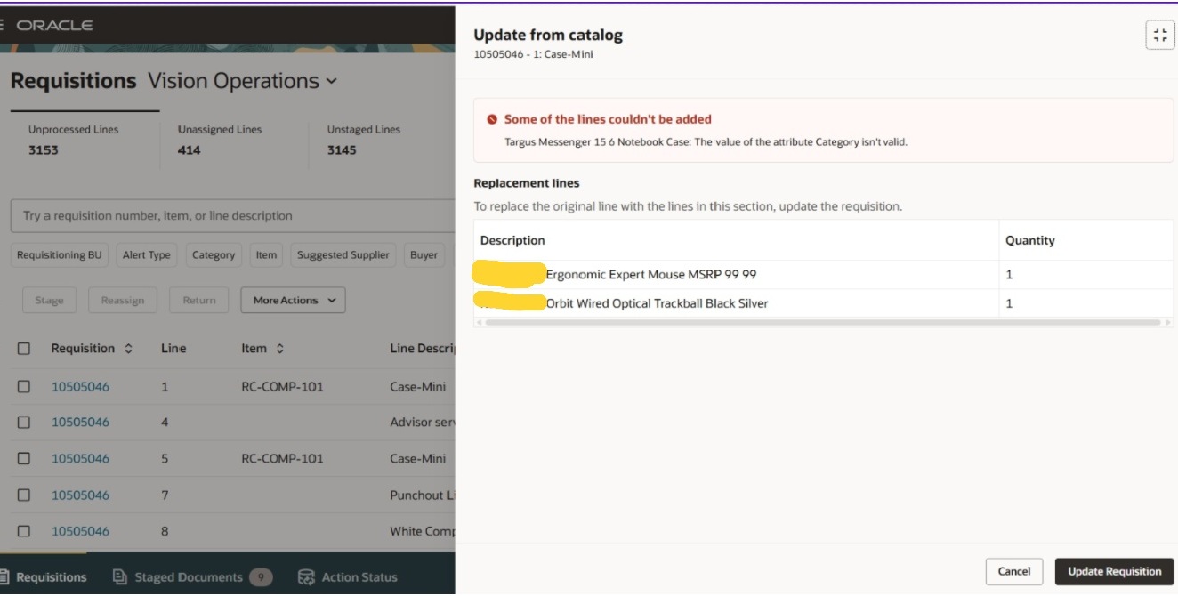Requisition Line Replaced with Punchout Items