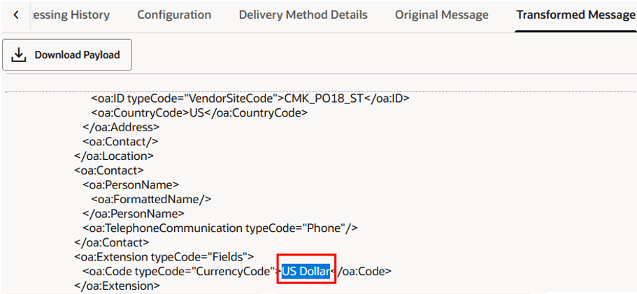 Transformed Message payload