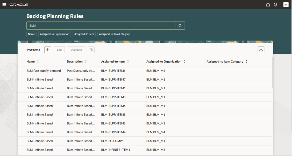 Backlog Planning Rules Page