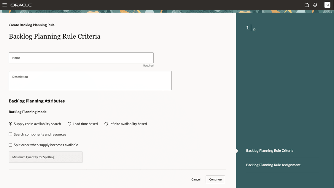 Backlog Planning Rule Criteria