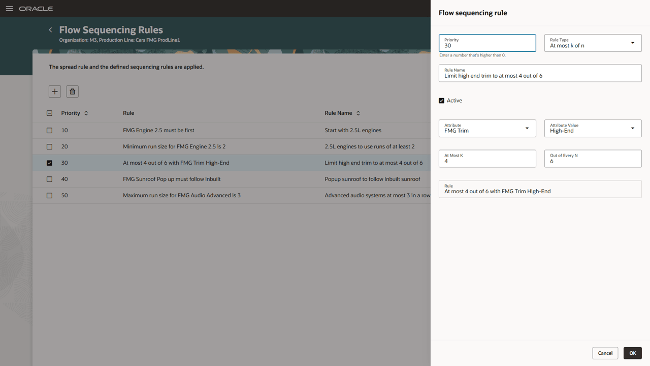 Specifying Details for an At Most K of N Sequencing Rule.