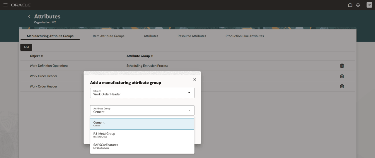 Declaring a Work Order Header Attribute Group for Use in a Scheduling Organization