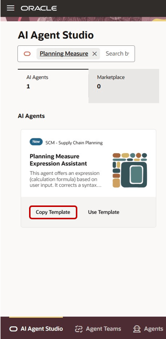 Template Named Planning Measure Expression Assistant on Tab Named AI Agent Studio