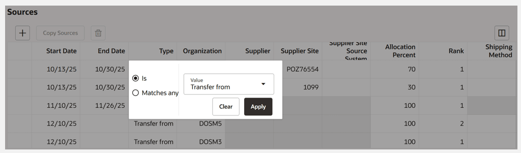 Column Filter for Type Column in Sources