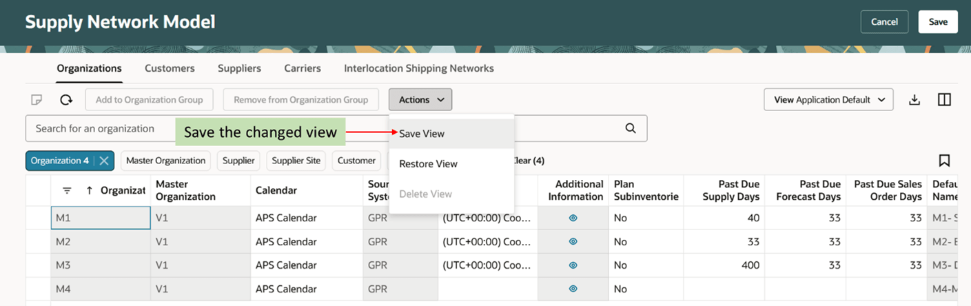 Save Supply Network Model View