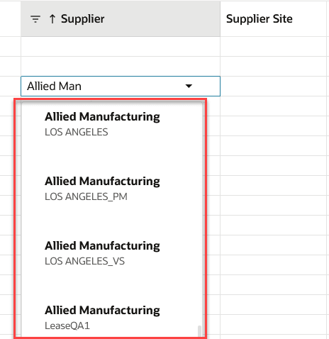 Supplier and Supplier Site List of Values in the 26A Update