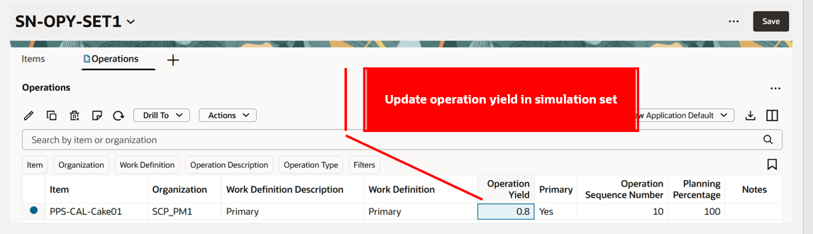 Operation Yield Updated in Simulation Set