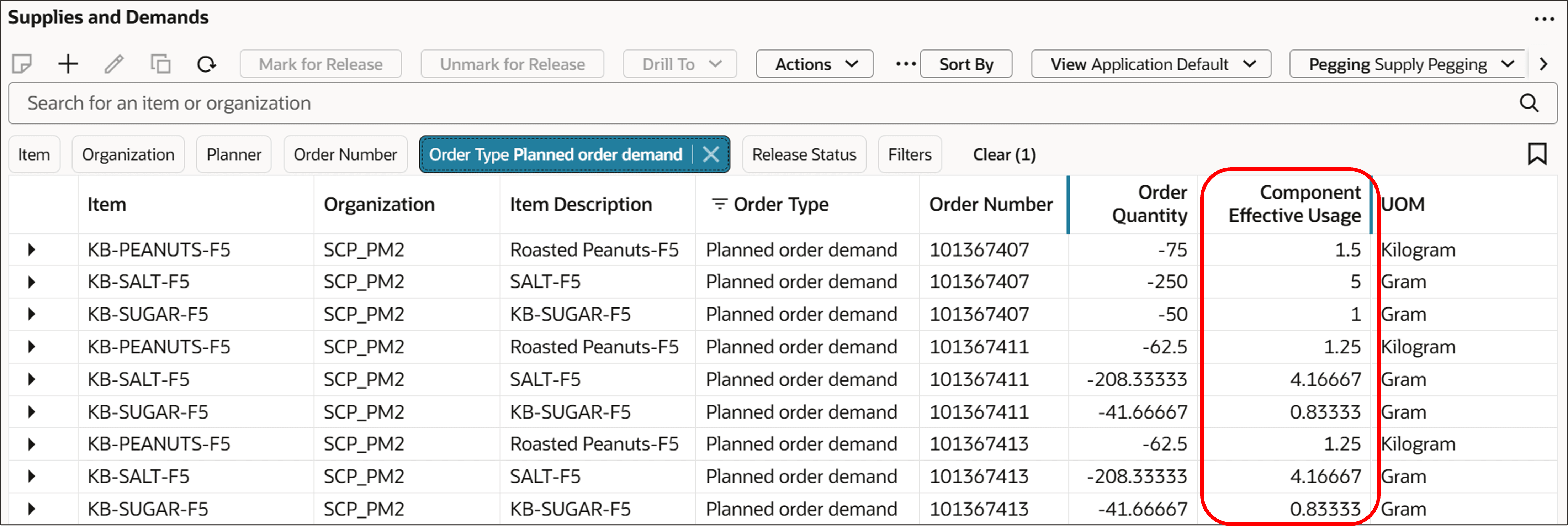Component Effective Usage Column