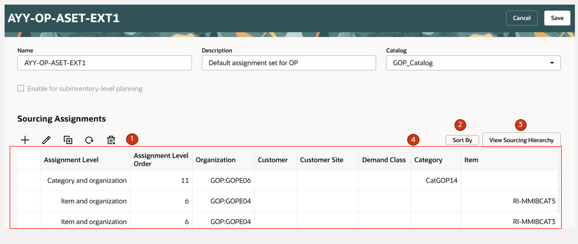 Sourcing Assignments on an Assignment Set Page