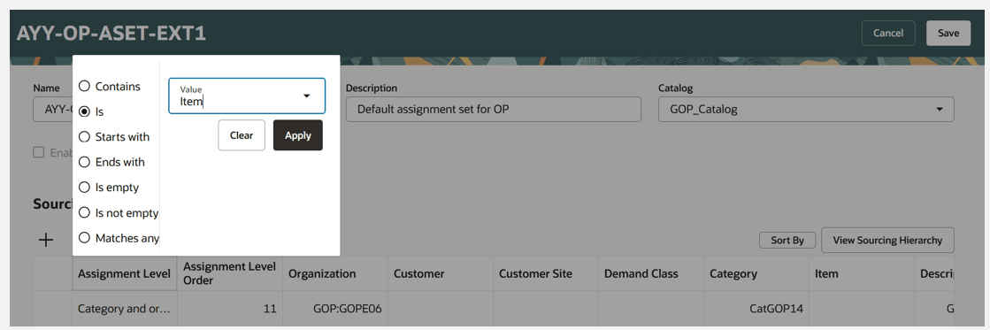 Column Filter for Assignment Level Column in Sourcing Assignments