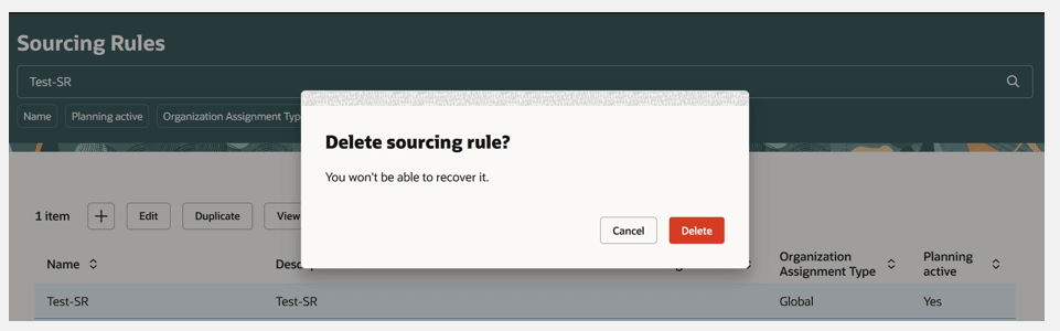 Delete Sourcing Rule