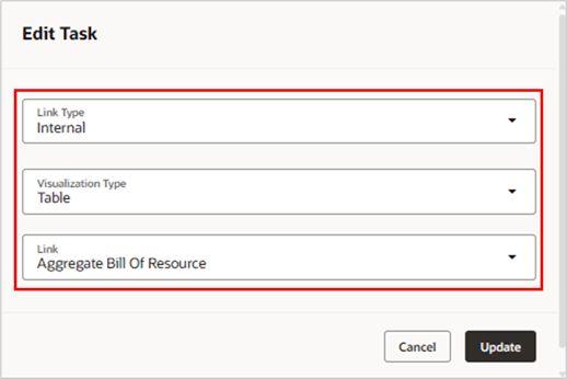 Setup Internal Link for a Planning Cycle Task