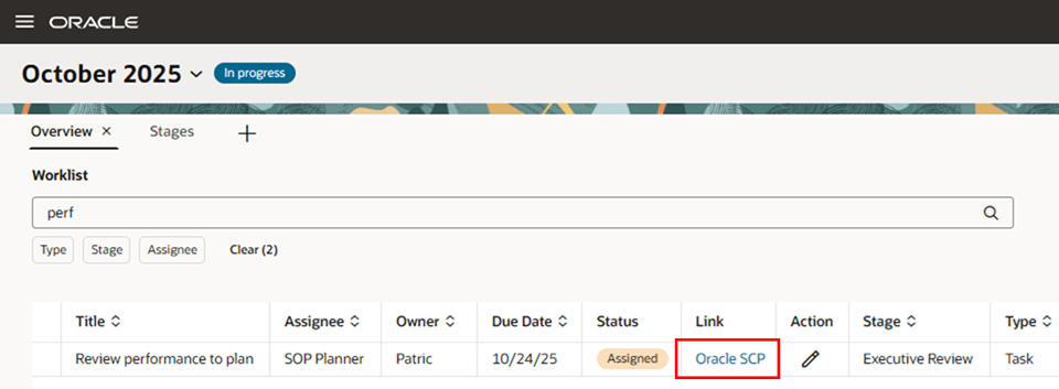 External Link for a Planning Cycle Task in the Worklist