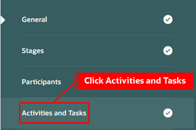 Click the Activities and Tasks Step in the Guided Process