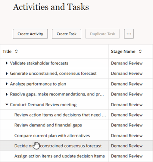 Select a Task in an Activity in the Activities and Tasks Step