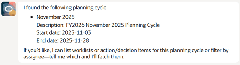 Planning Cycle Assistant Query Result