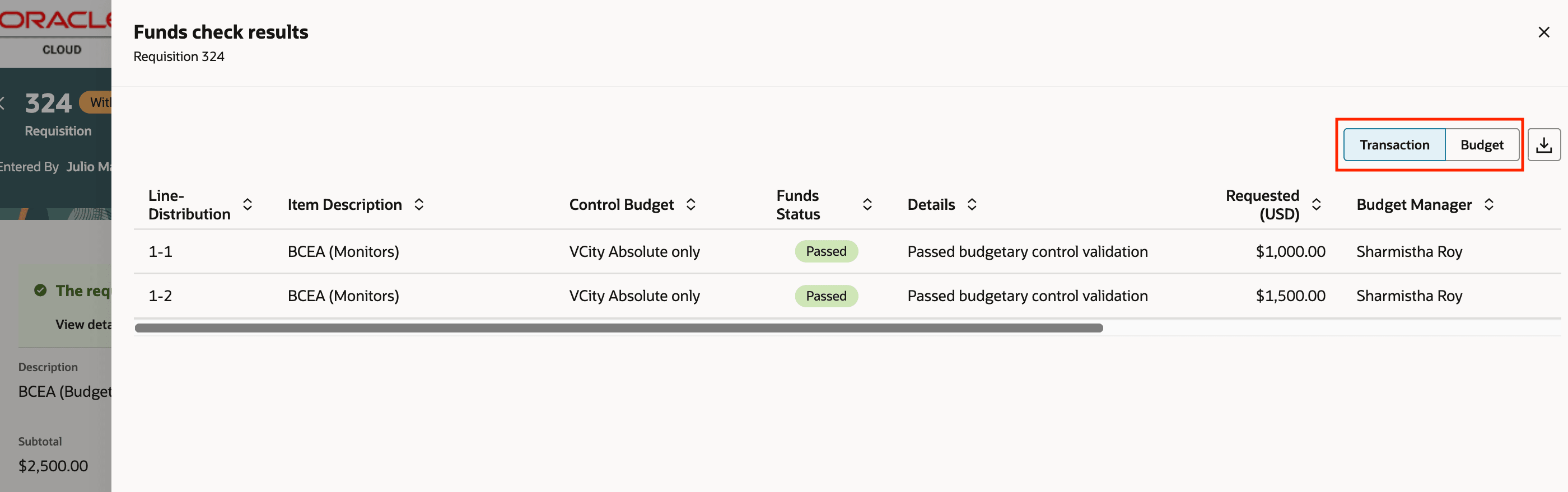 Check Funds Results Details - Transaction View
