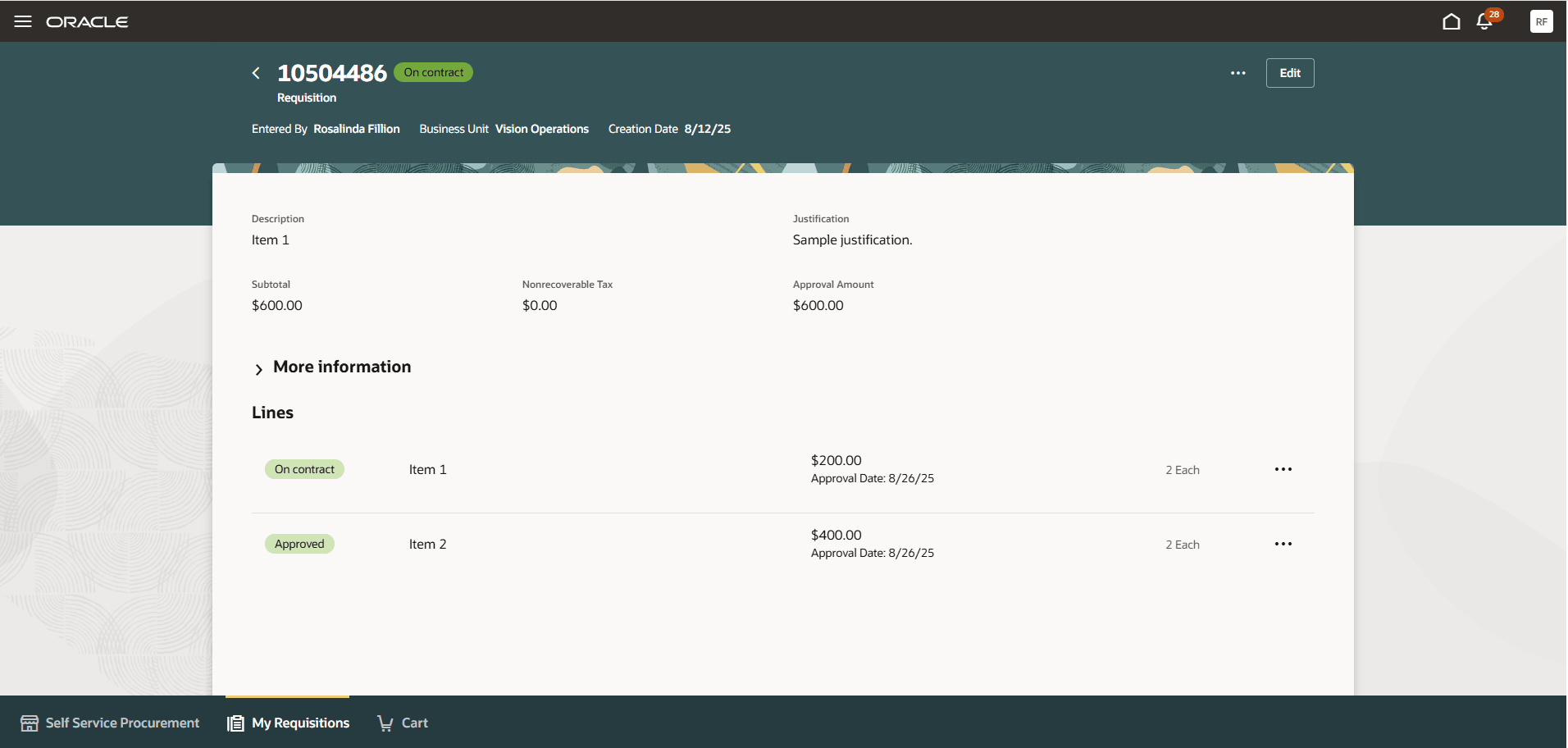 Requisition Details Page