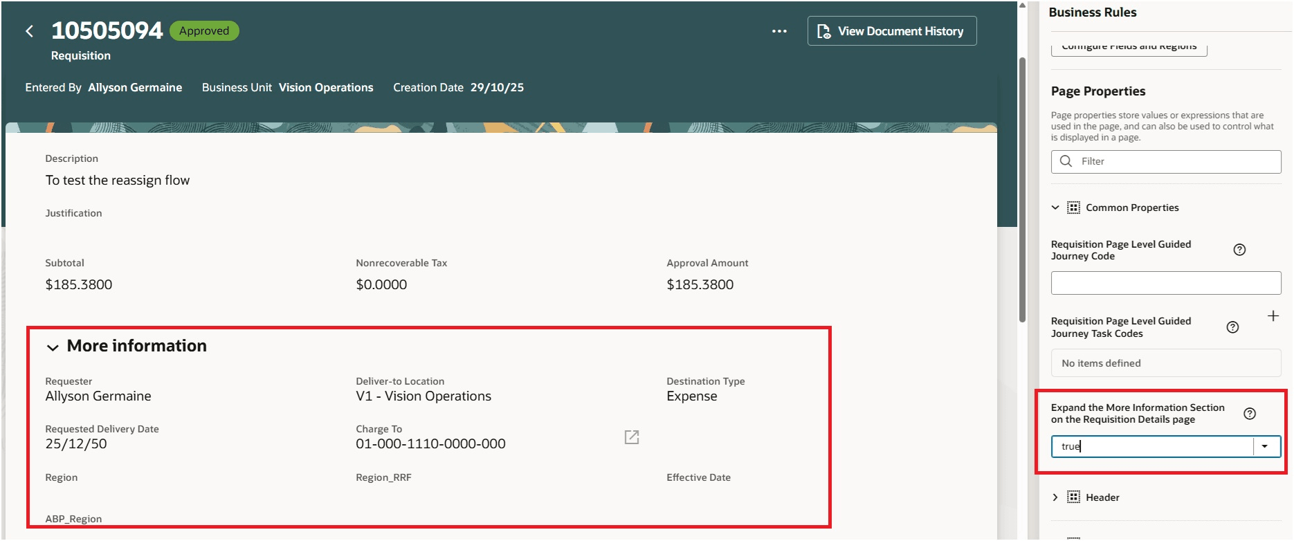 More Information on Requisition Details