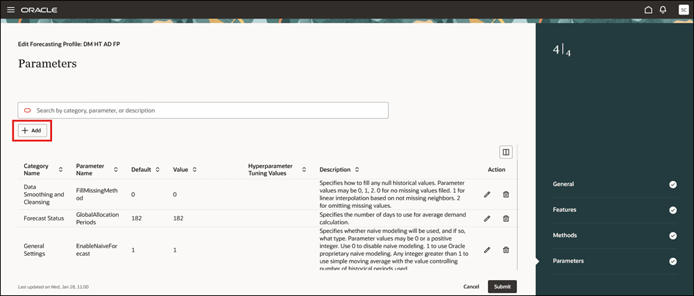 Add Button in Parameters Step